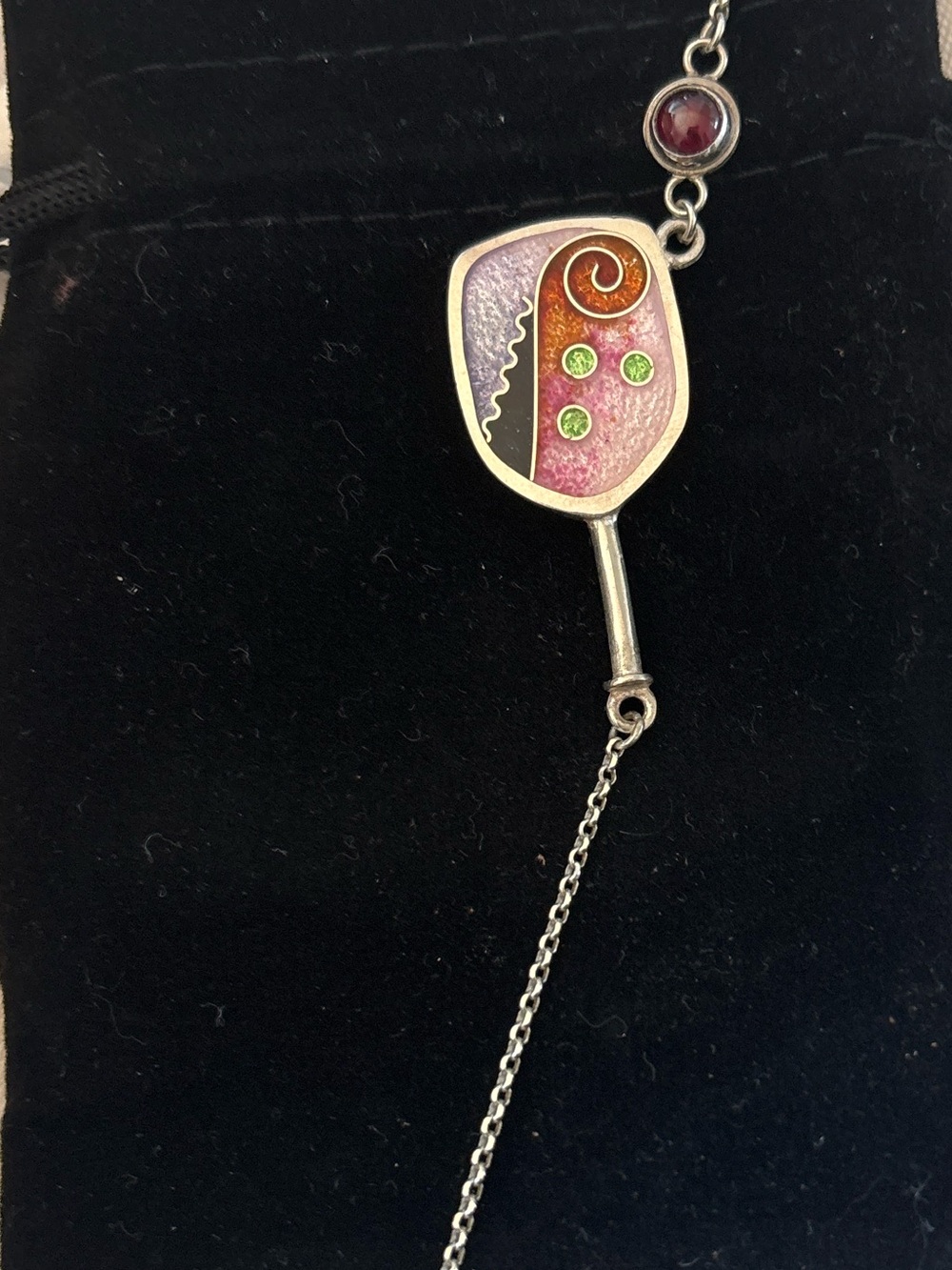 Pickleball Paddle Handcrafted Sterling Silver Enamel Pendant Necklace”